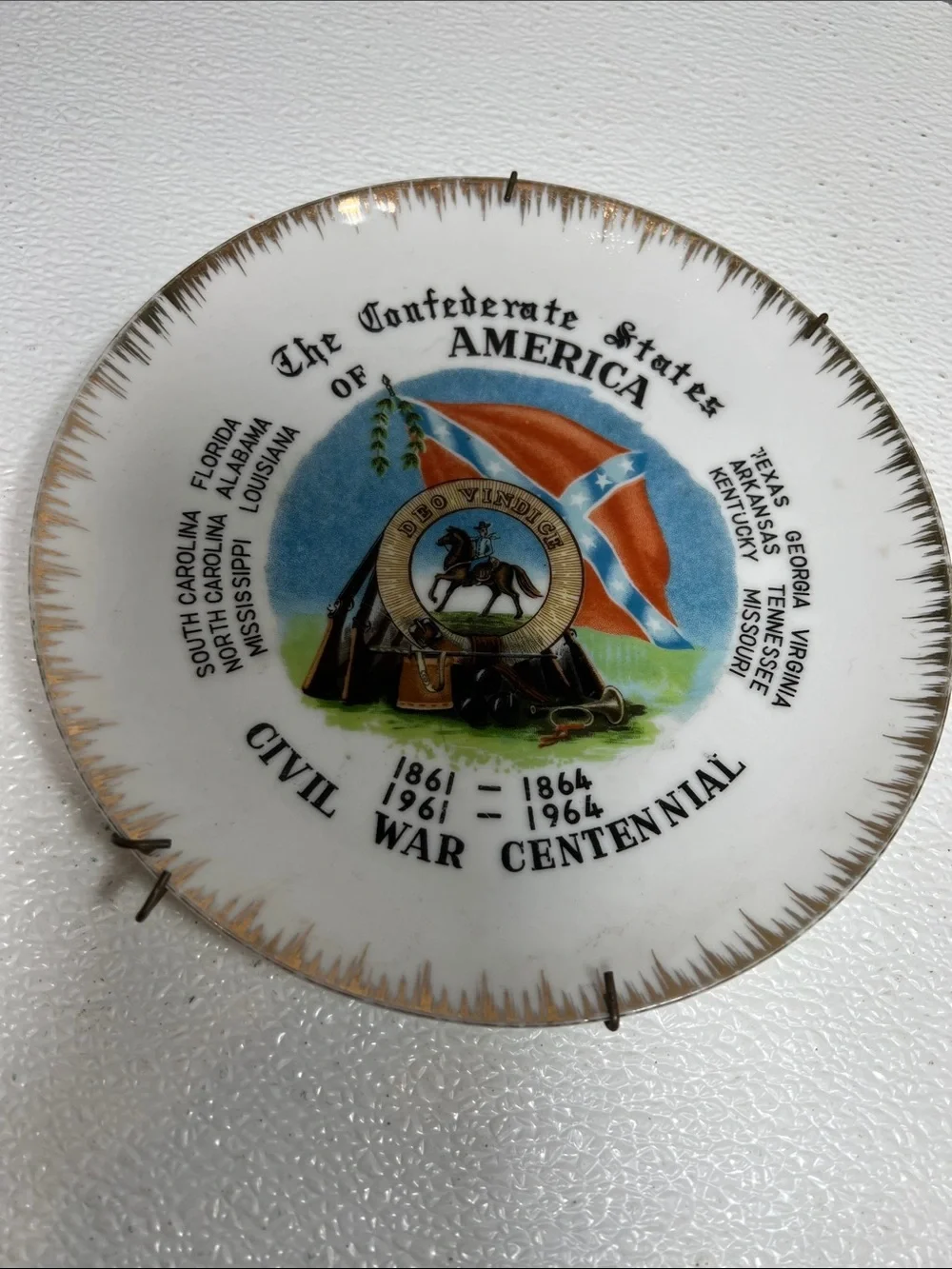 CIVIL WAR CENTENNIAL PLATE 1964 DEO VINDICE SOUVENIR 22K GOLD 5